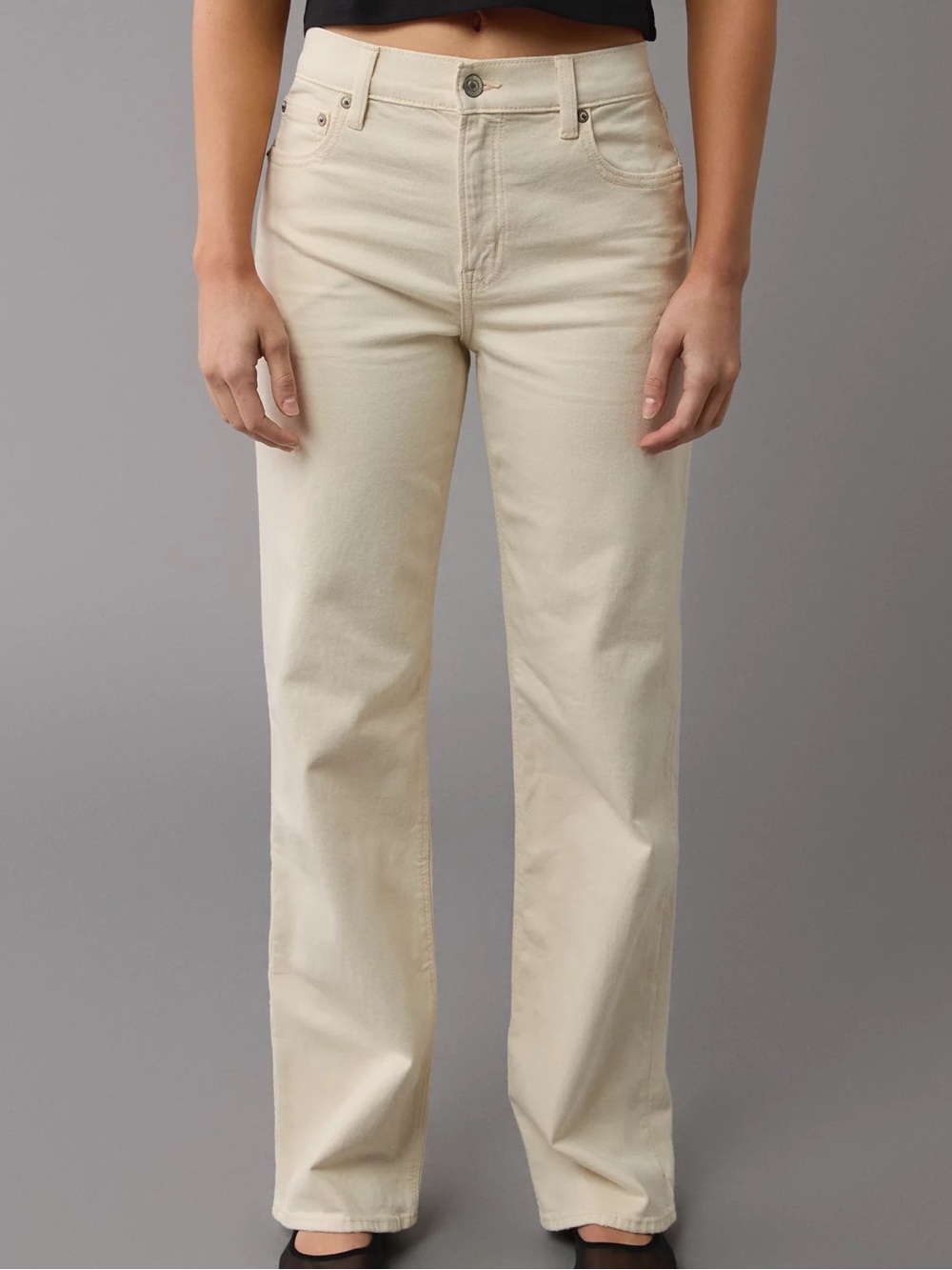 AE Stovepipe High Rise Stretch Ecru Denim